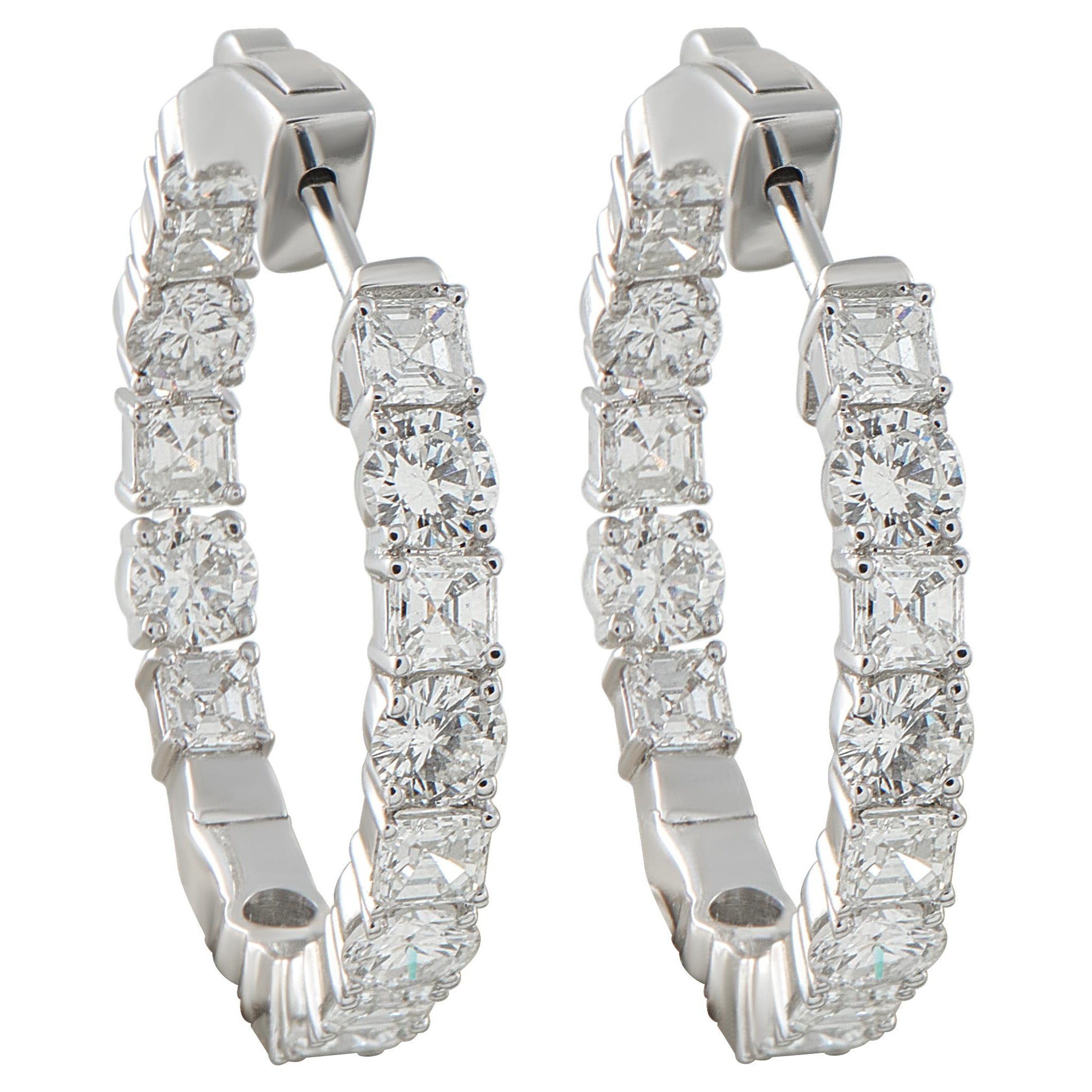 Pendientes de aro de oro blanco de 18 quilates con diamantes de 4,40 ct AER-20293-2