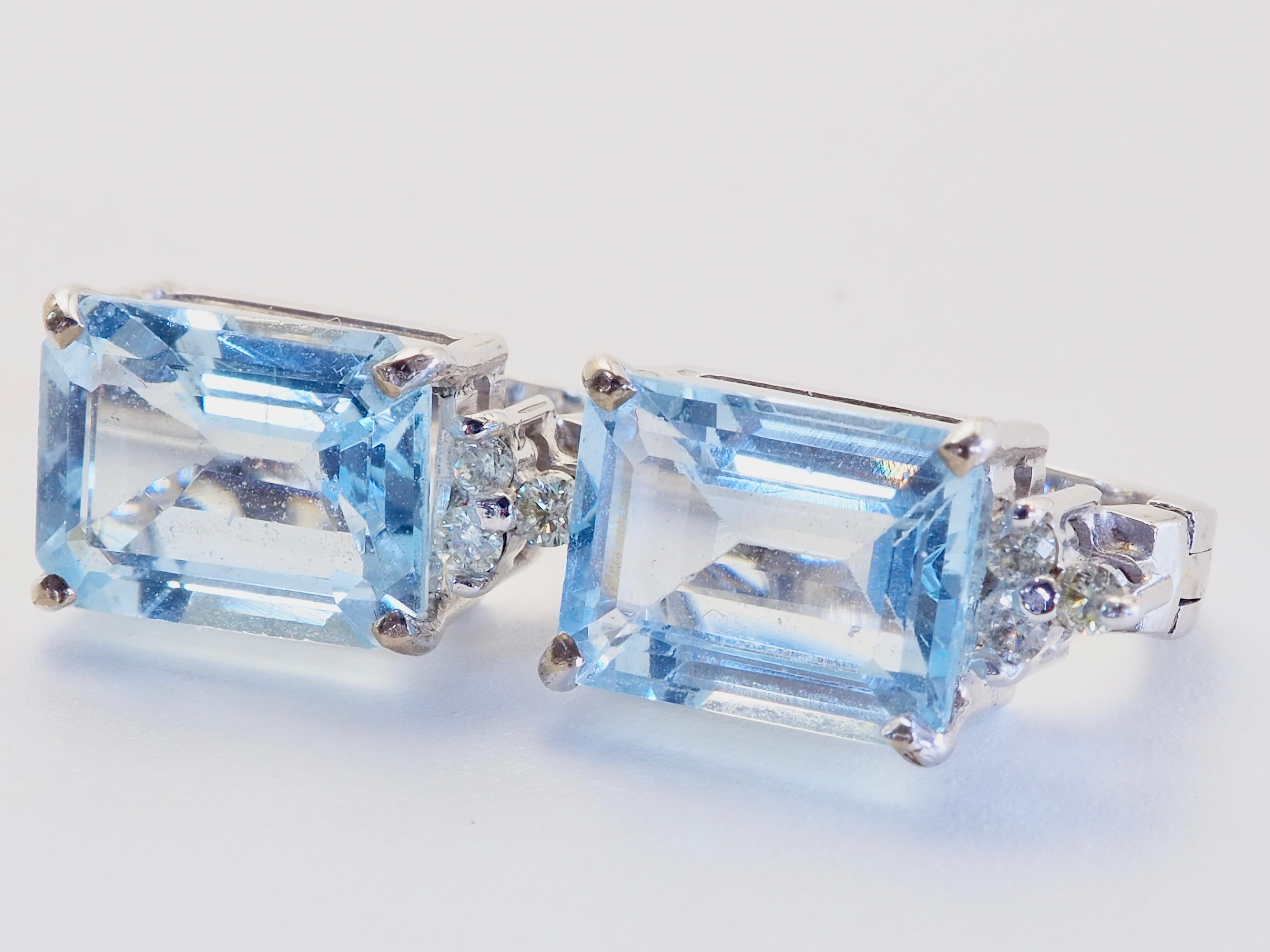 Boucles d'oreilles en or blanc 18 carats 4.40ct aigue-marine glacée et 0.12ct diamant Unisexe en vente