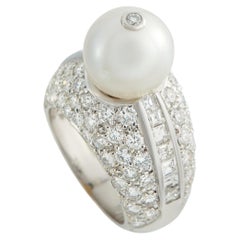 18K White Gold 4.50ct Diamond and Pearl Ring MF08-031726