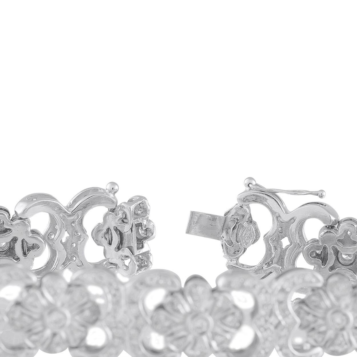 Taille ronde Bracelet à maillons en or blanc 18K avec fleur et diamant de 4,50 ct MF03-070825 en vente