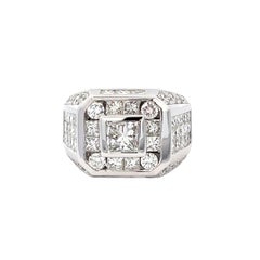 18K White Gold 4.55ctw Diamond Men's Ring with 1.51ct GIA Certified Center