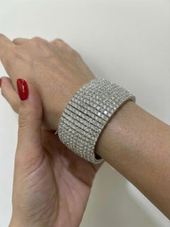 18K White Gold 46 Carat Diamond Eleven-Row Classic Tennis Bangle Bracelet