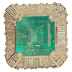 18K White Gold 4.68ct Colombian Emerald & 1.65ct Diamond Cocktail Ring