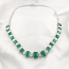 18K White Gold 47.02ct Natural Zambian Emerald Necklace, Milestone Birthday Gift
