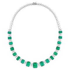 18K White Gold 47.02ct Natural Zambian Emerald Necklace, Milestone Birthday Gift