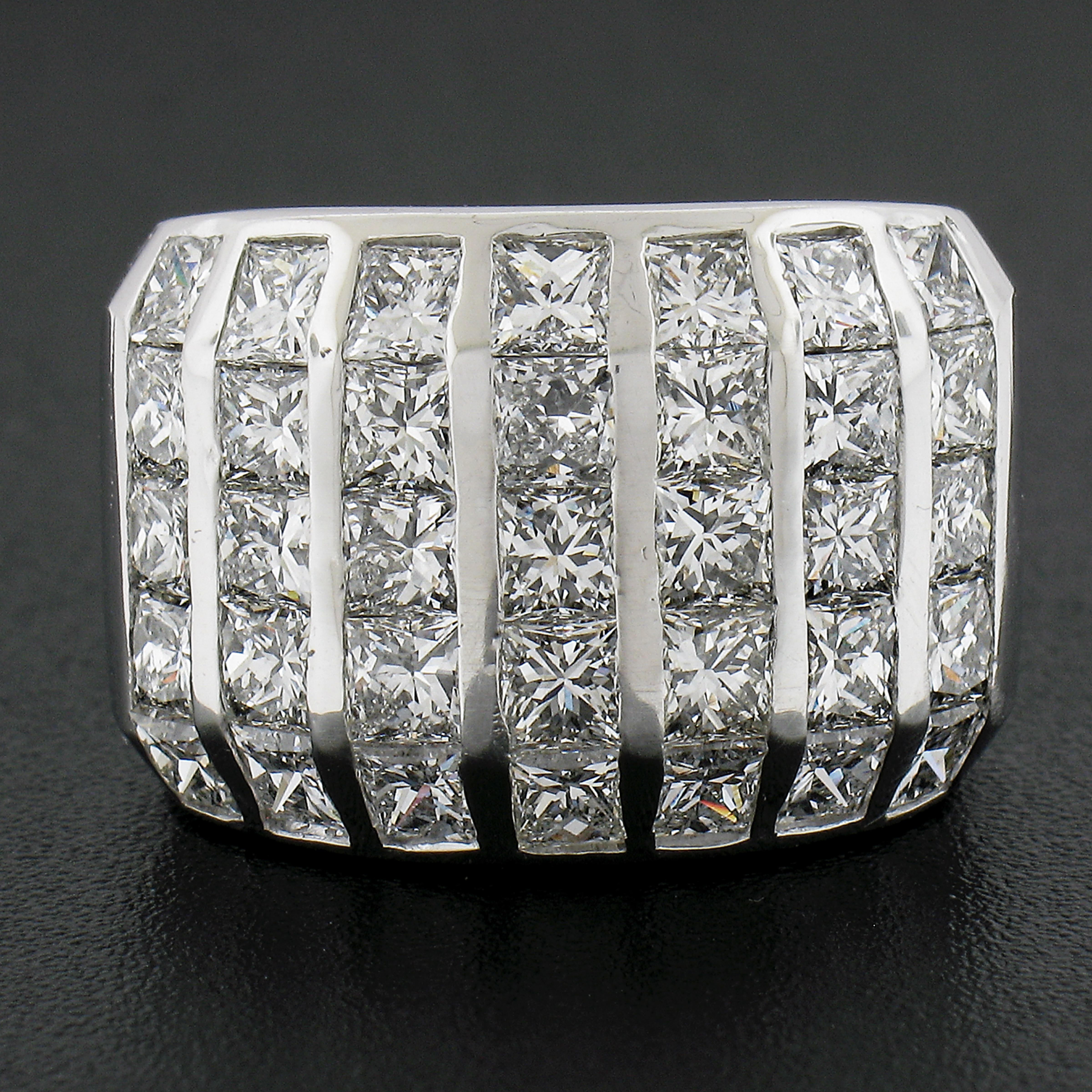 Princess Cut 18K White Gold 4.75ctw Princess Channel Set Fiery Diamonds Wide Band Ring For Sale