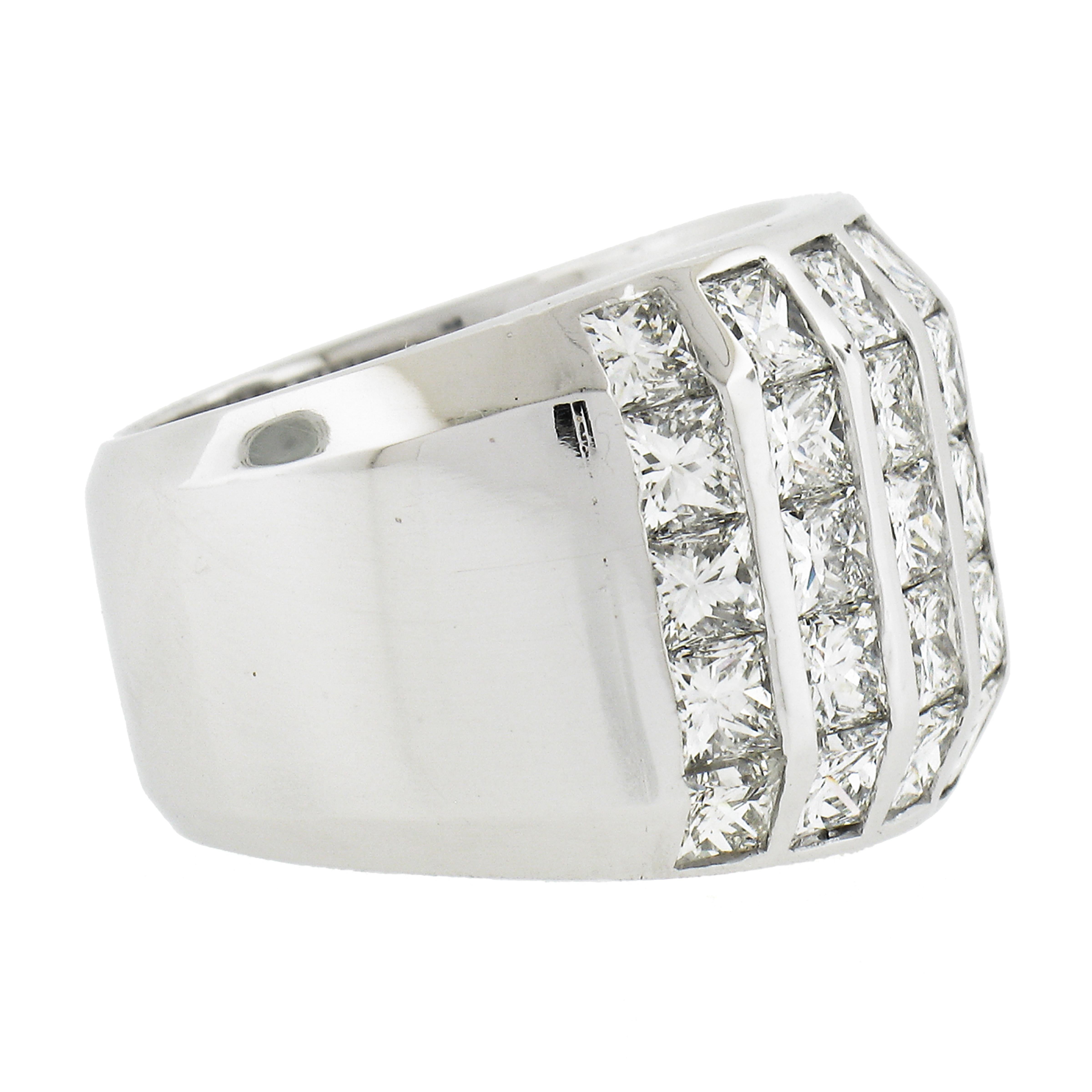 Women's 18K White Gold 4.75ctw Princess Channel Set Fiery Diamonds Wide Band Ring For Sale