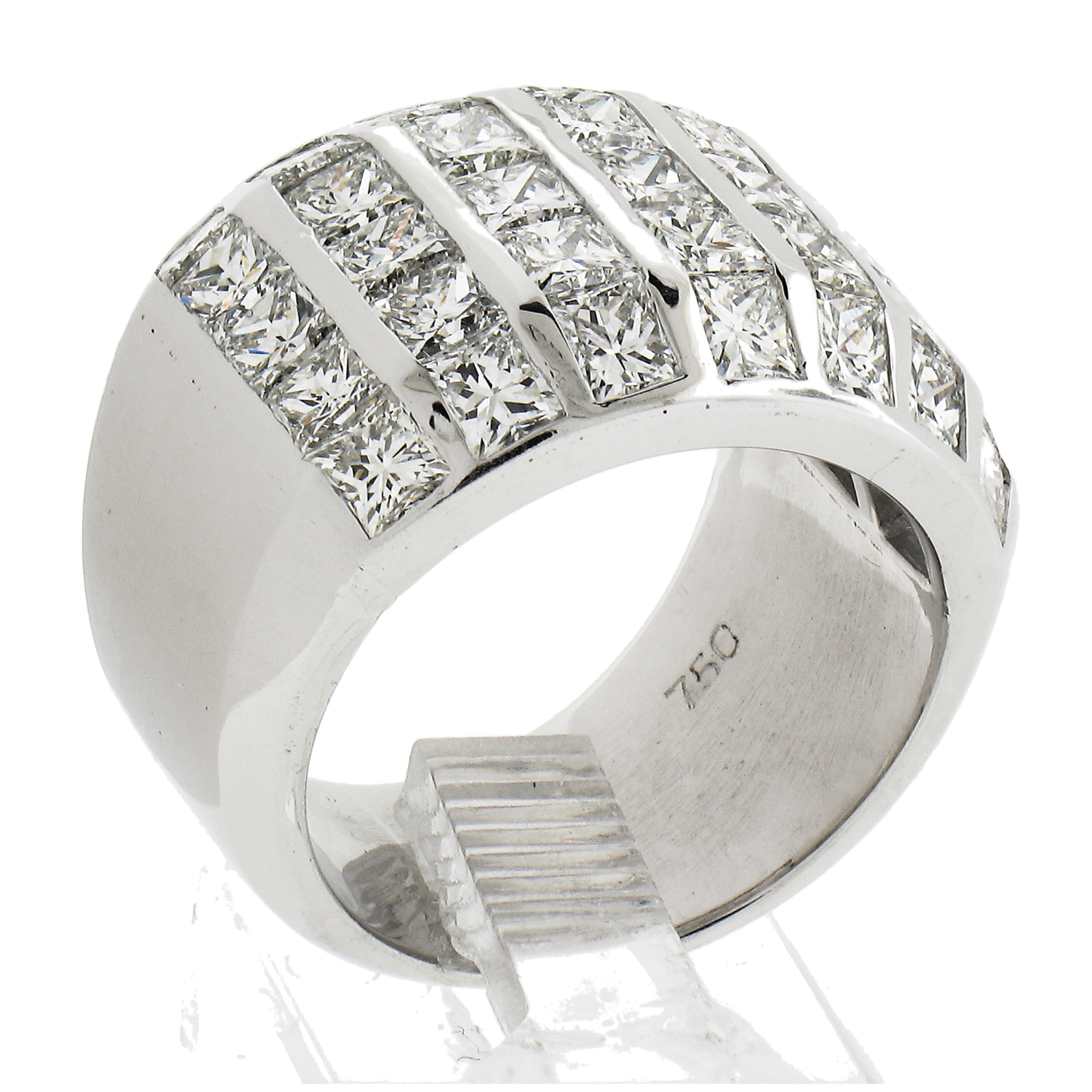 18K White Gold 4.75ctw Princess Channel Set Fiery Diamonds Wide Band Ring For Sale 4