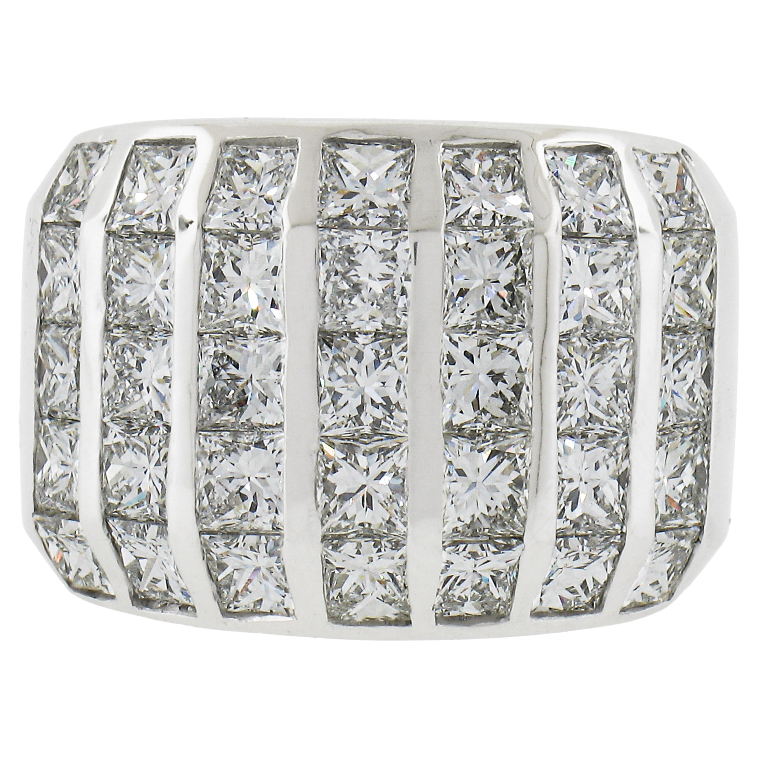 18K White Gold 4.75ctw Princess Channel Set Fiery Diamonds Wide Band Ring For Sale