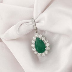 18K White Gold 4.96ct Natural Zambian Emerald Halo Pendant, Anniversary Gift Set