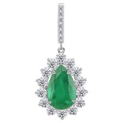 18K White Gold 4.96ct Natural Zambian Emerald Halo Pendant, Anniversary Gift Set
