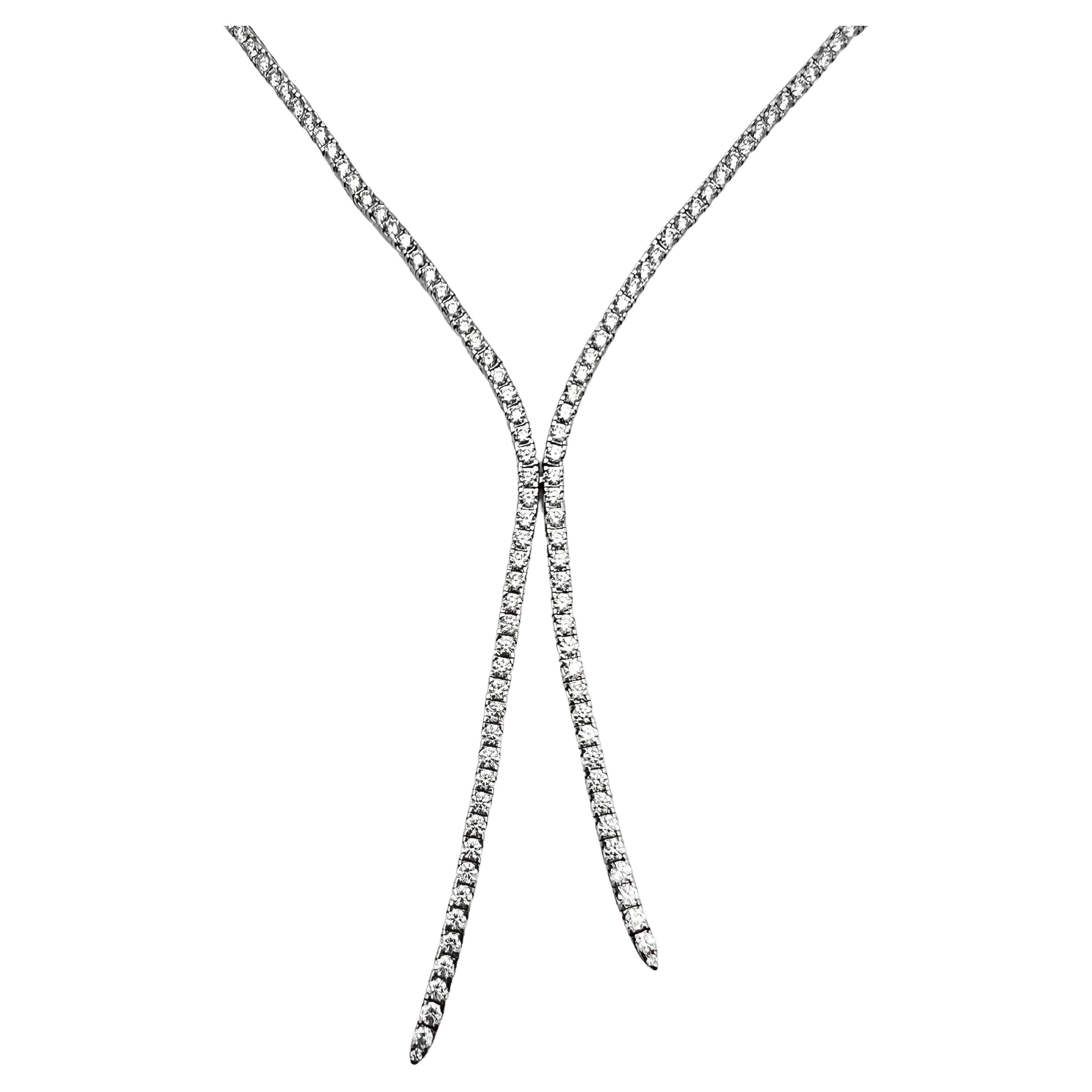 Brilliant Cut 18k White Gold 4ct Diamond Lariat Necklace For Sale