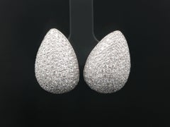 18k White Gold 4ctw Pave Diamond Domed Teardrop Omega Back Earrings
