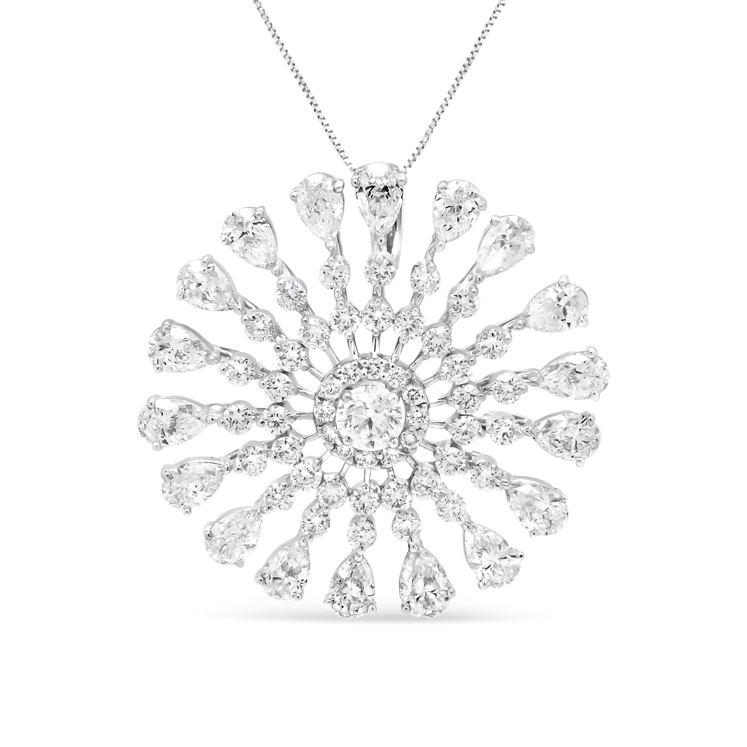 18K White Gold 5 1 4 Carat Diamond Sun Shaped Pendant Necklace For Sale 18k-white-gold-5-1-4-carat-diamond-sun-shaped-pendant-necklace-for-sale