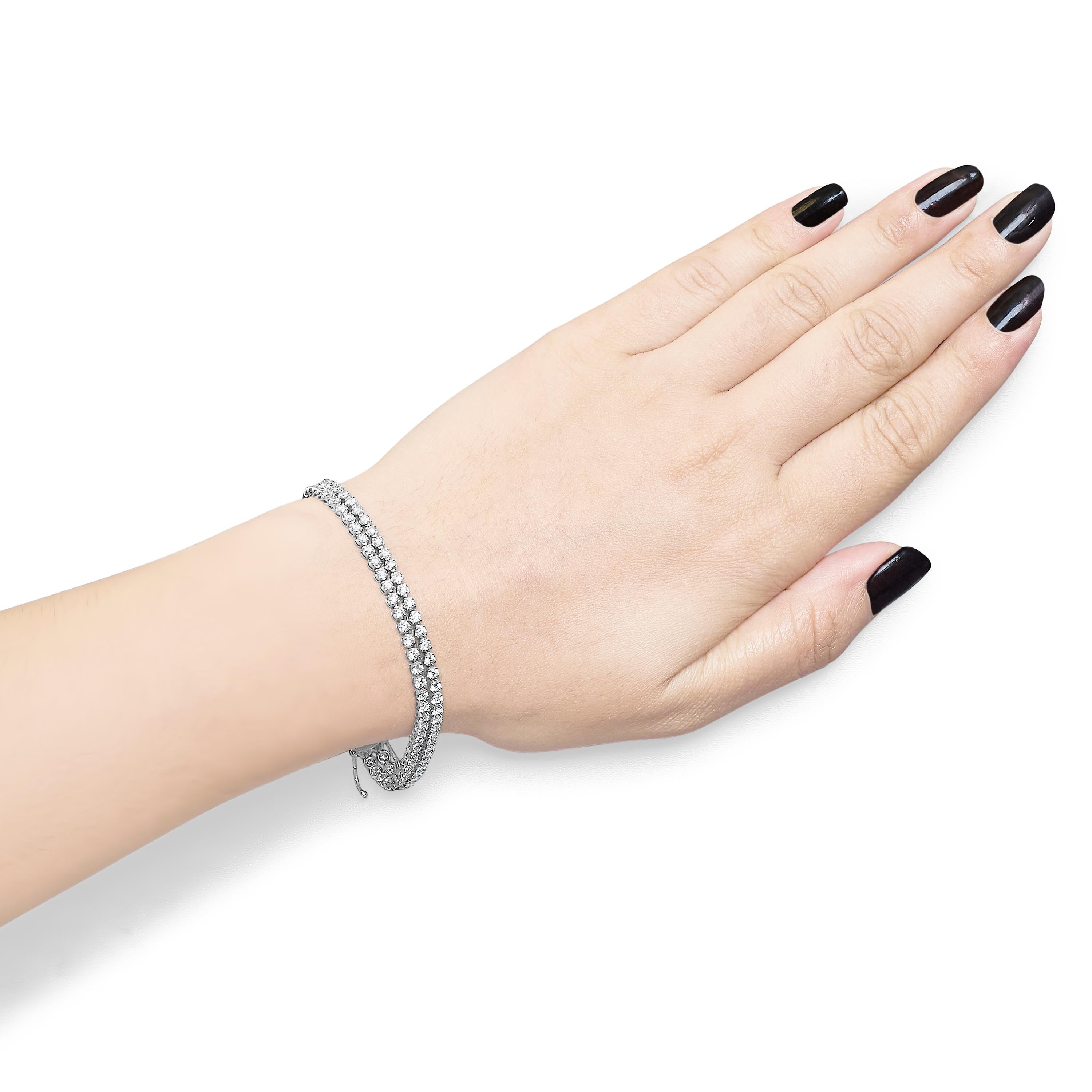18K White Gold 5 3/5 Cttw Natural Diamond Double Row Link Tennis Bracelet In New Condition For Sale In New York, NY
