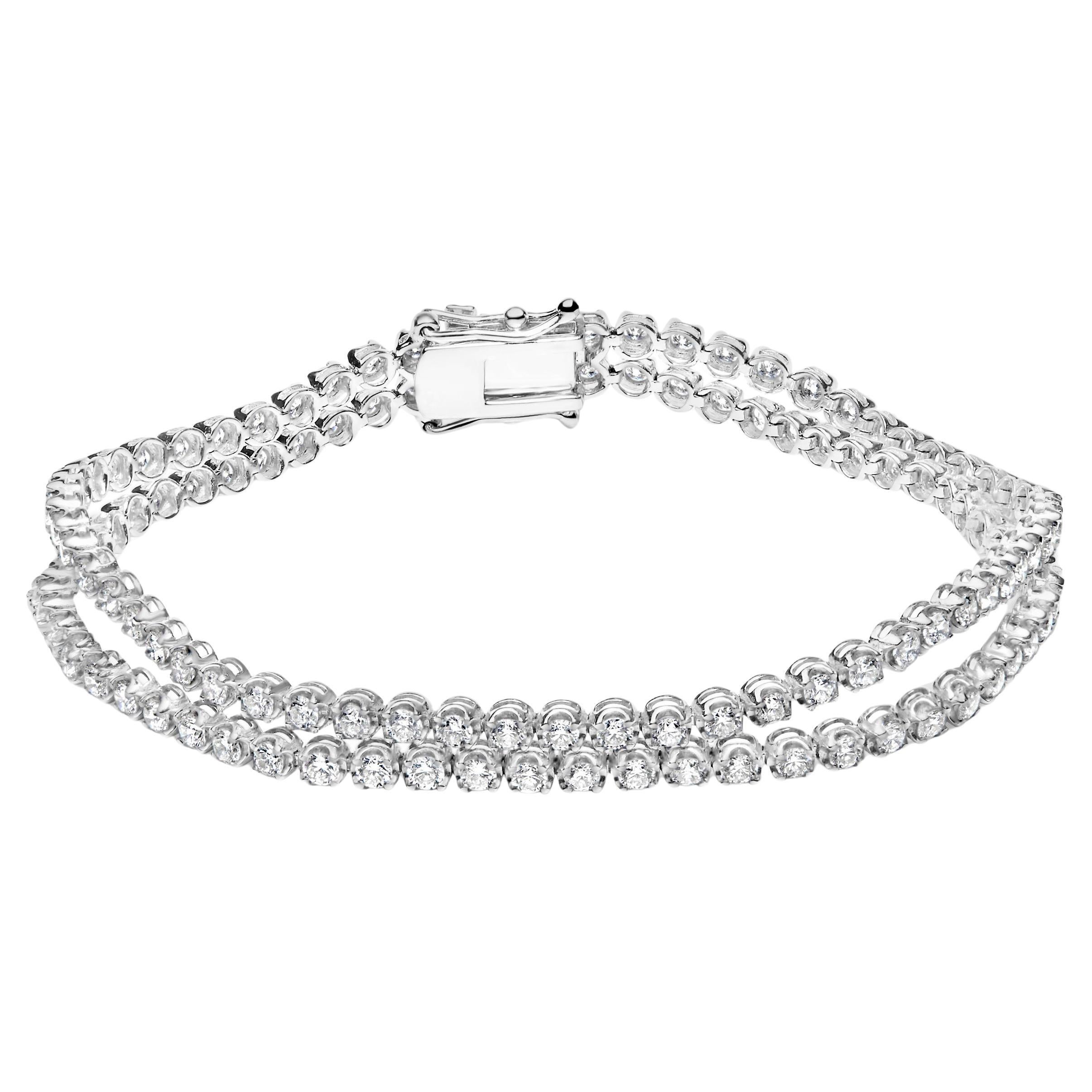 18K White Gold 5 3/5 Cttw Natural Diamond Double Row Link Tennis Bracelet