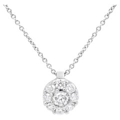 18K White Gold 5/8 Carat Round Diamond Cluster Circle-Shape Pendant Necklace