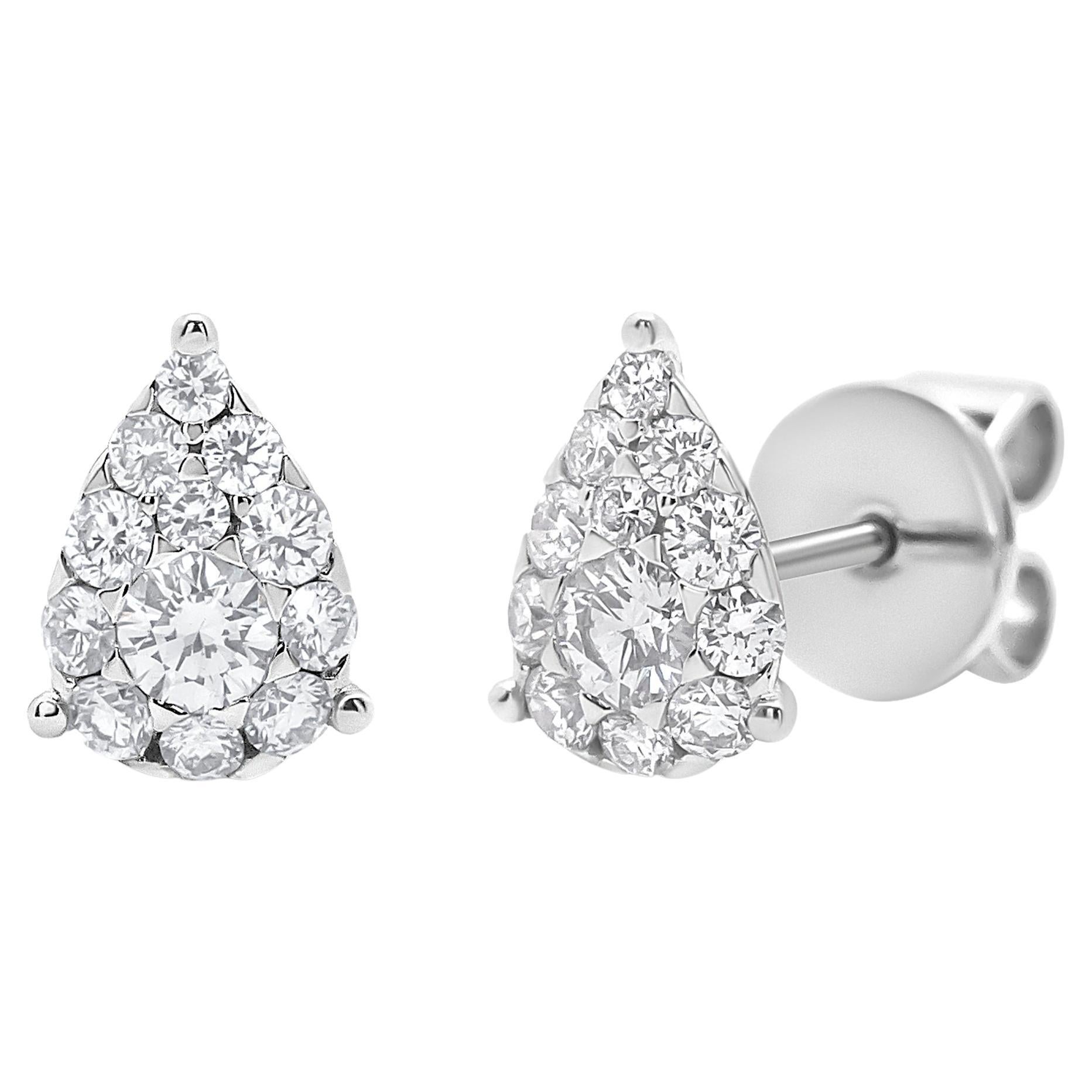 18K White Gold 5/8 Cttw Composite Diamond Tear-Shaped Drop Cluster Stud Earrings