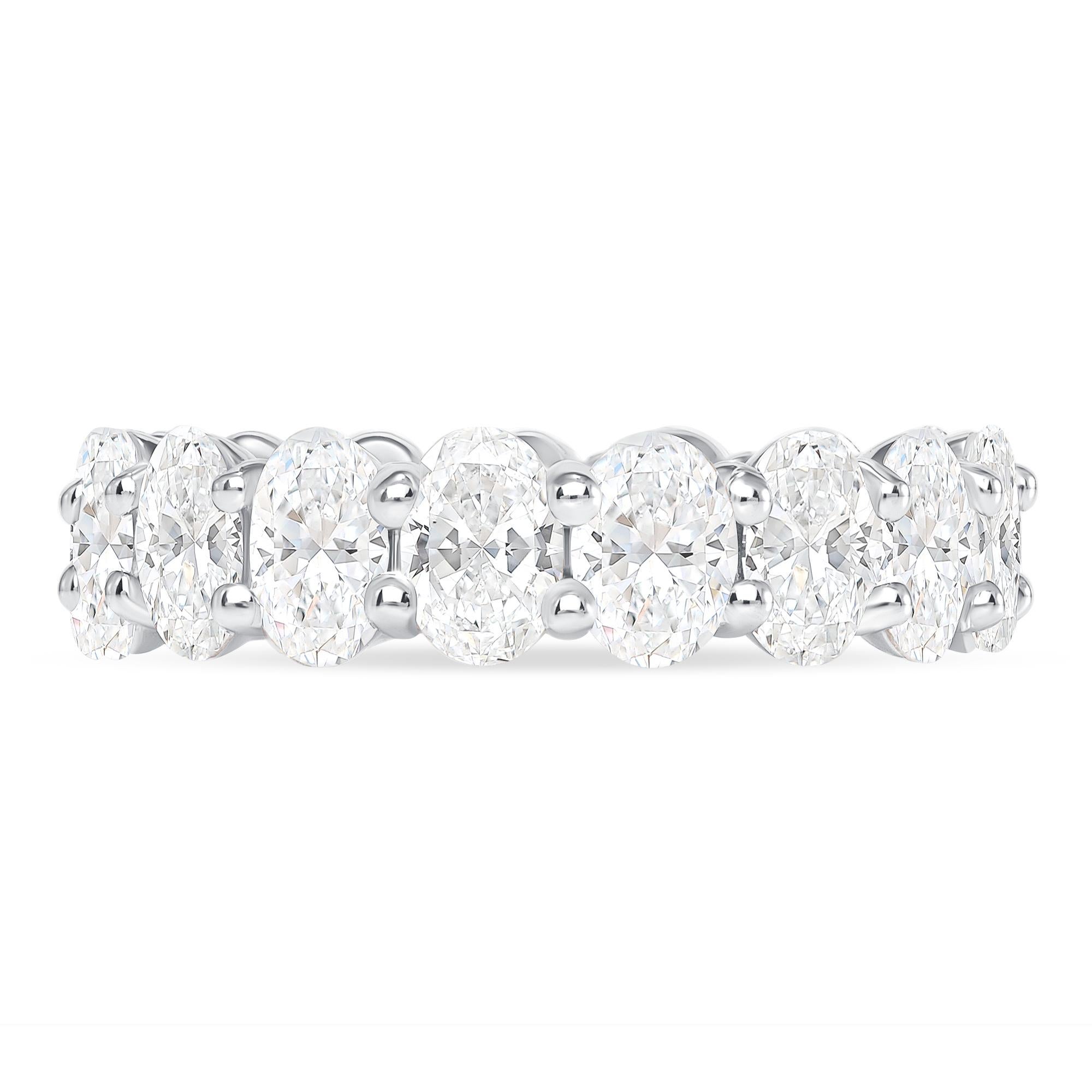 For Sale:  18k White Gold 5 Carat Oval Cut Natural Diamond Eternity Ring 4