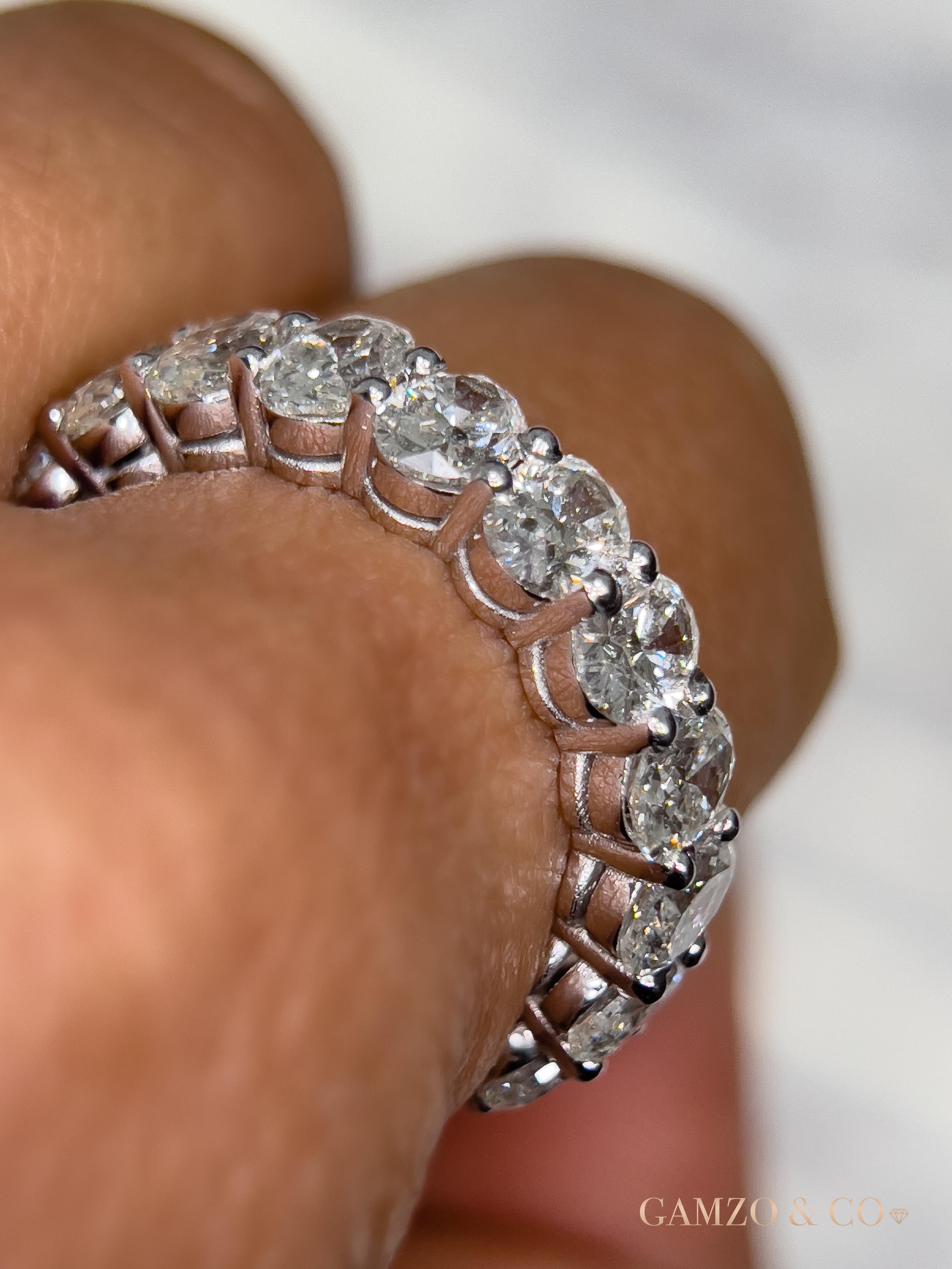 For Sale:  18k White Gold 5 Carat Oval Cut Natural Diamond Eternity Ring 5