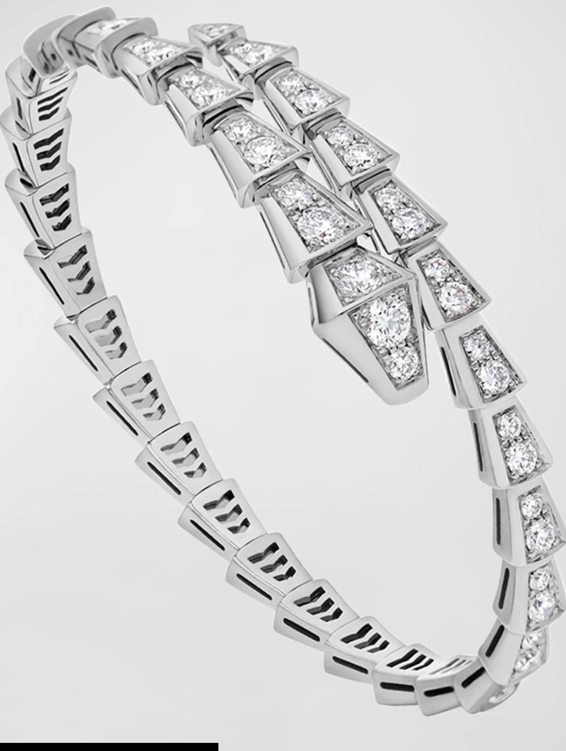 18k White Gold 5 Ct Pave Diamond Serpenti Viper Slim Bracelet Size Small- Medium In Excellent Condition In New York, NY
