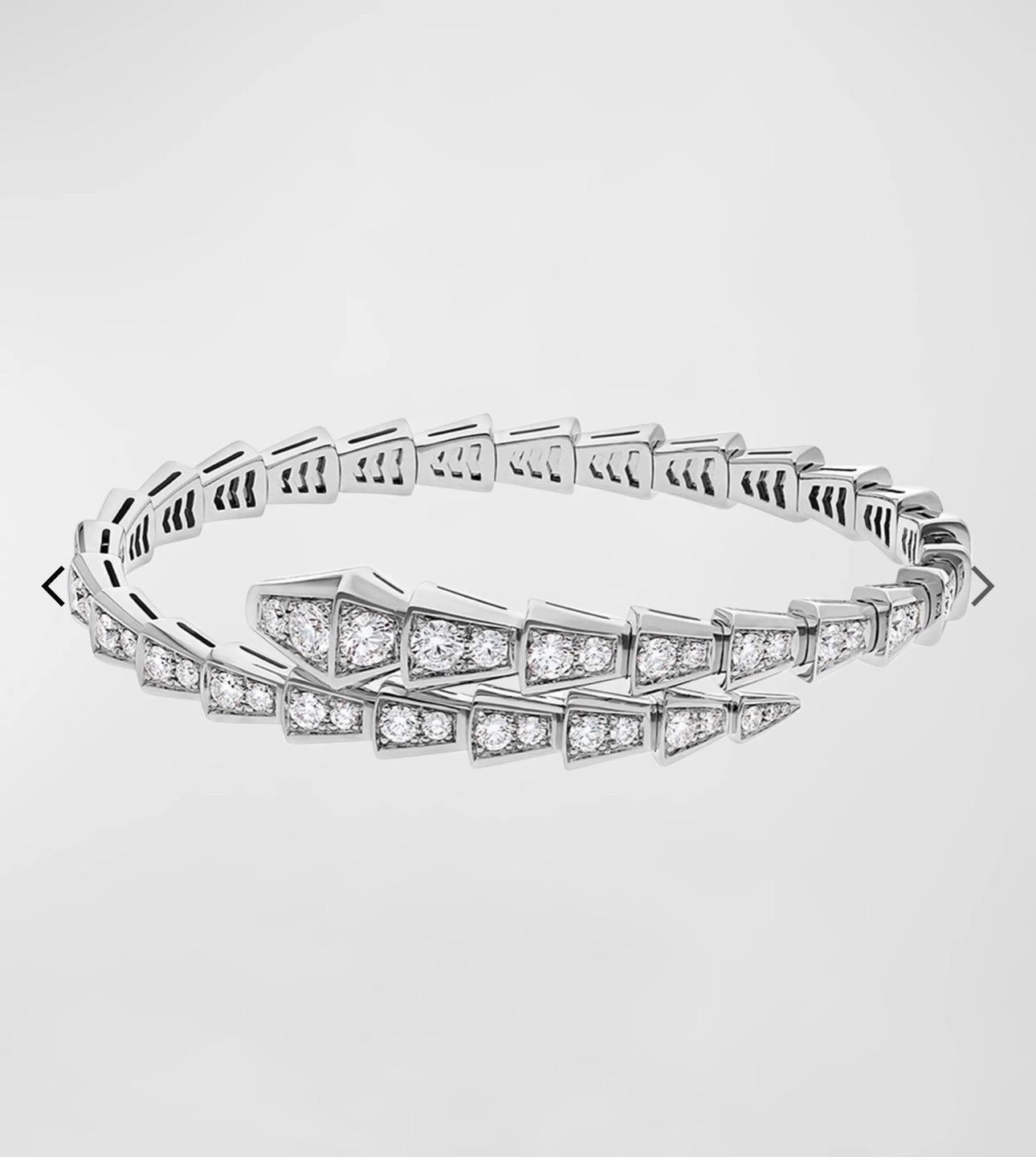 Women's 18k White Gold 5 Ct Pave Diamond Serpenti Viper Slim Bracelet Size Small- Medium