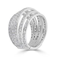 18k White Gold 5 Row Pave Diamond Ring