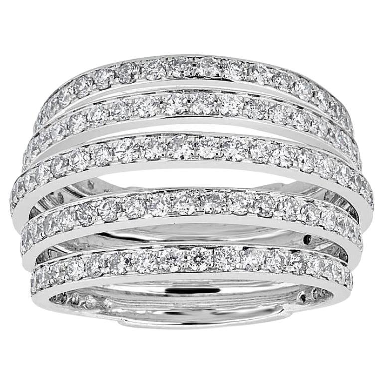18k White Gold 5 Row Pave Diamond Ring For Sale