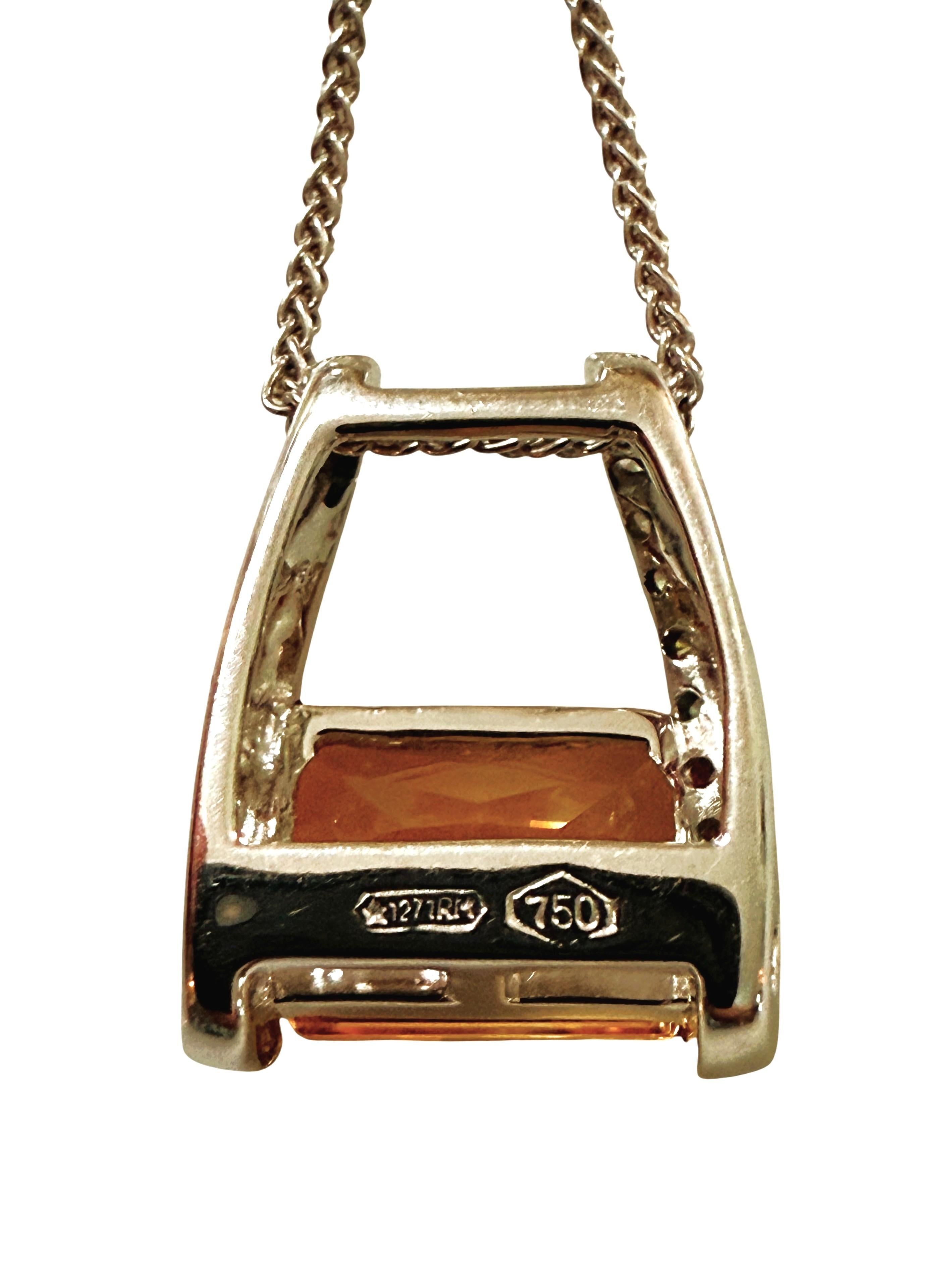 Radiant Cut 18k White Gold 5.0 Convex Radiant Carat Citrine & .10 Carat Diamond Necklace 18