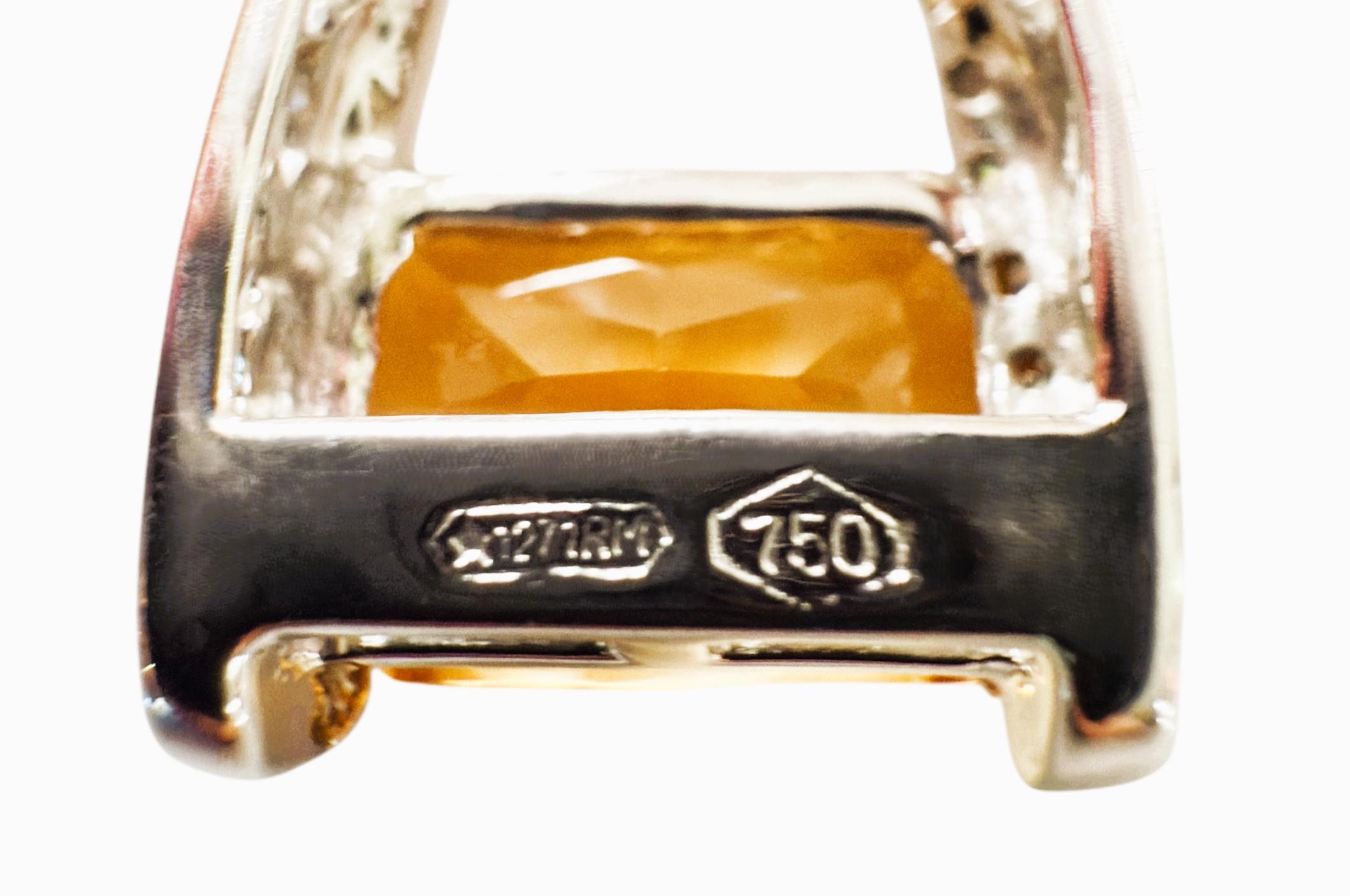 18k White Gold 5.0 Convex Radiant Carat Citrine & .10 Carat Diamond Necklace 18