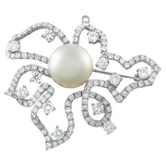 18K Weißgold 5.0 ct Diamant und Perlen Brosche MF38-012926