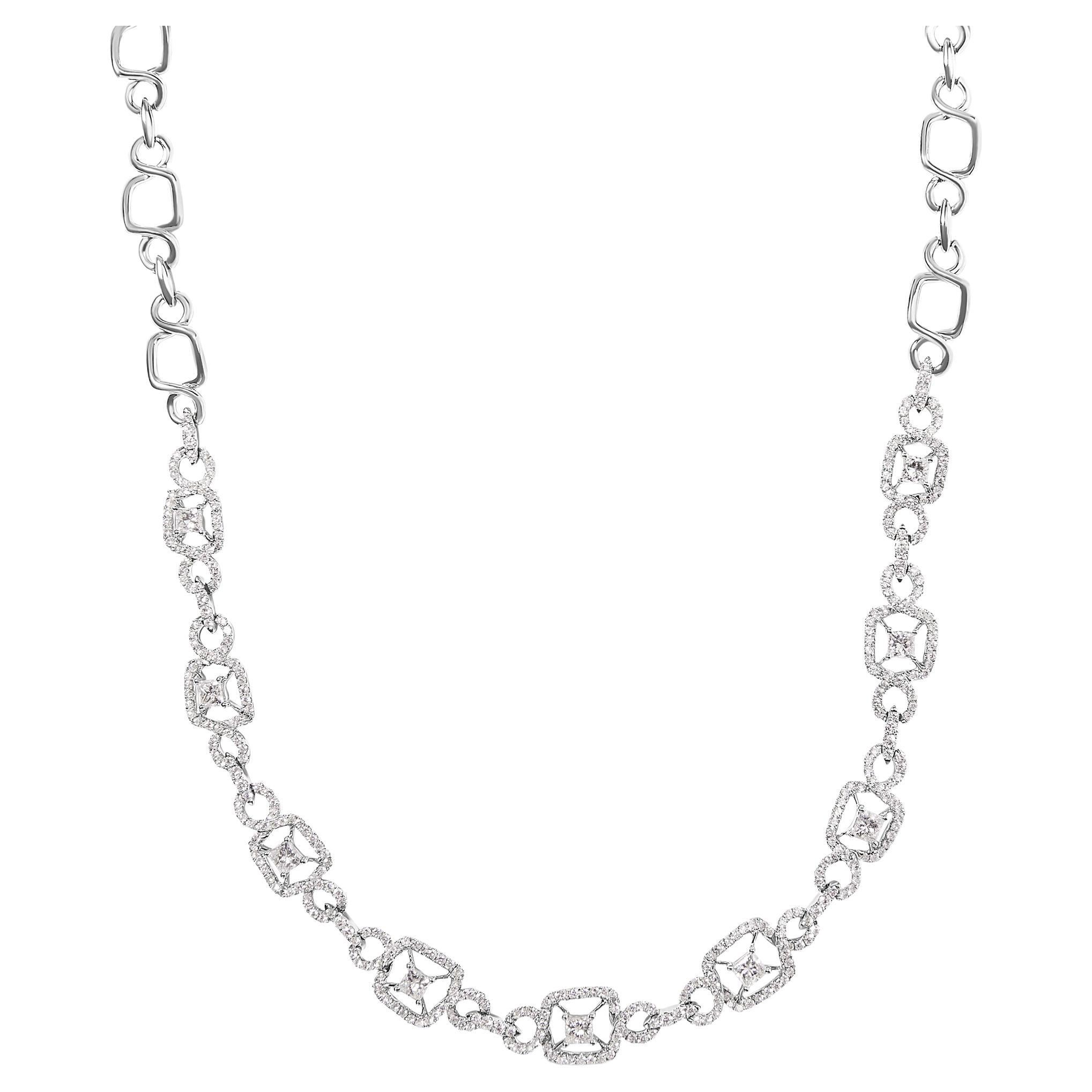 18K White Gold 5.00 Carat Diamond "Duchess" Station and Link Collar Necklace For Sale
