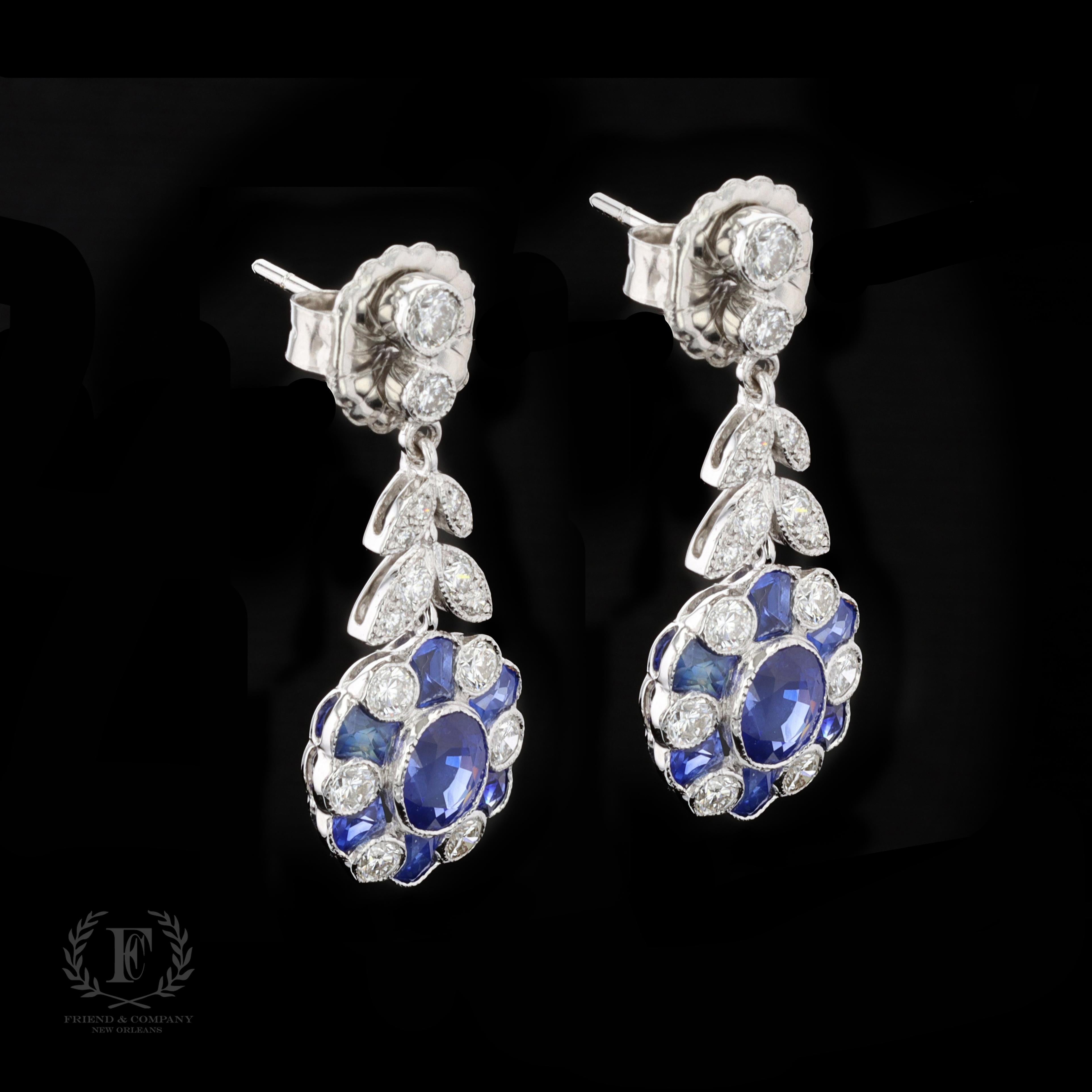 Oval Cut 18k White Gold 5.00 Carat Sapphire and 1.60 Carat Diamond Earrings  For Sale