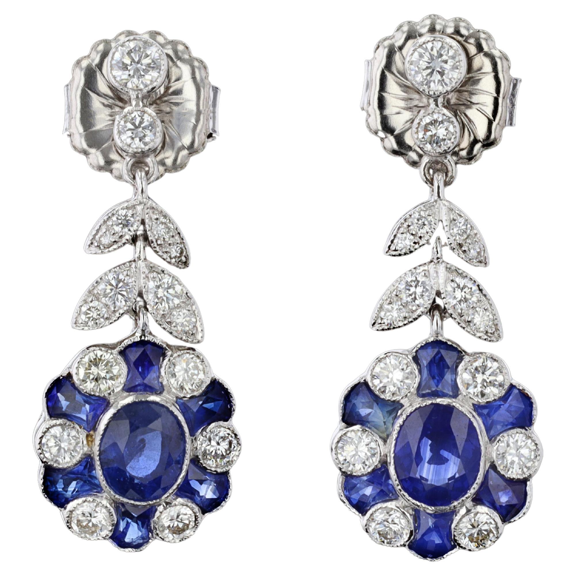 18k White Gold 5.00 Carat Sapphire and 1.60 Carat Diamond Earrings  For Sale