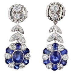 18k White Gold 5.00 Carat Sapphire and 1.60 Carat Diamond Earrings 