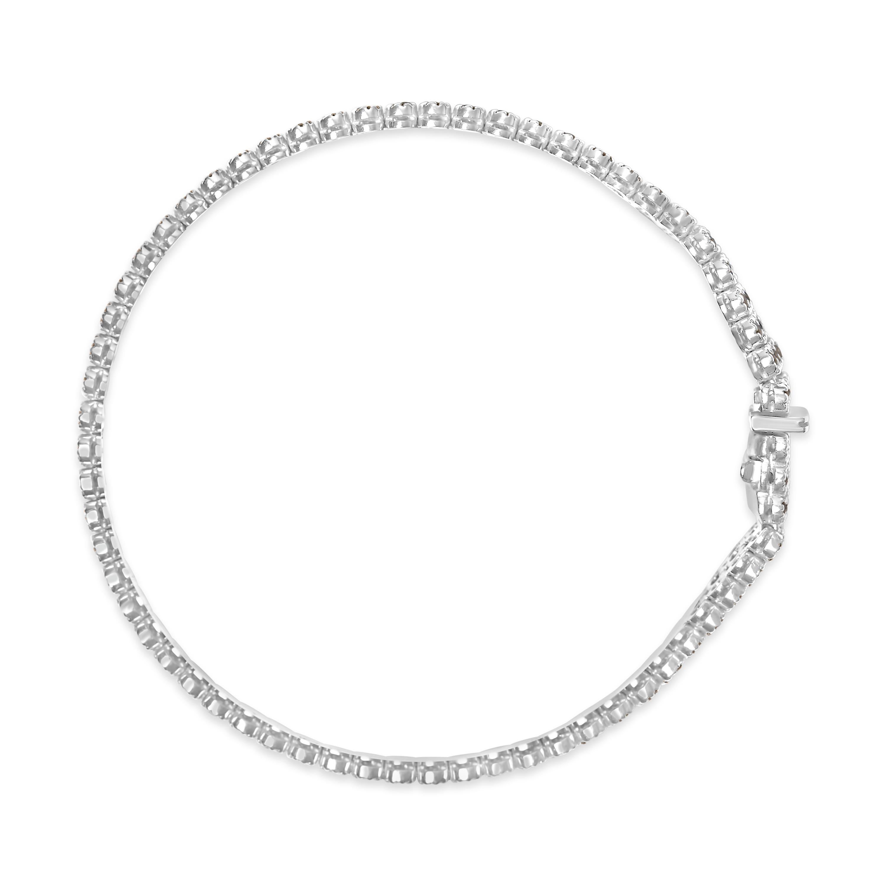 Modern 18K White Gold 5.00 Cttw Natural Diamond 3 Row Link Tennis Bracelet For Sale