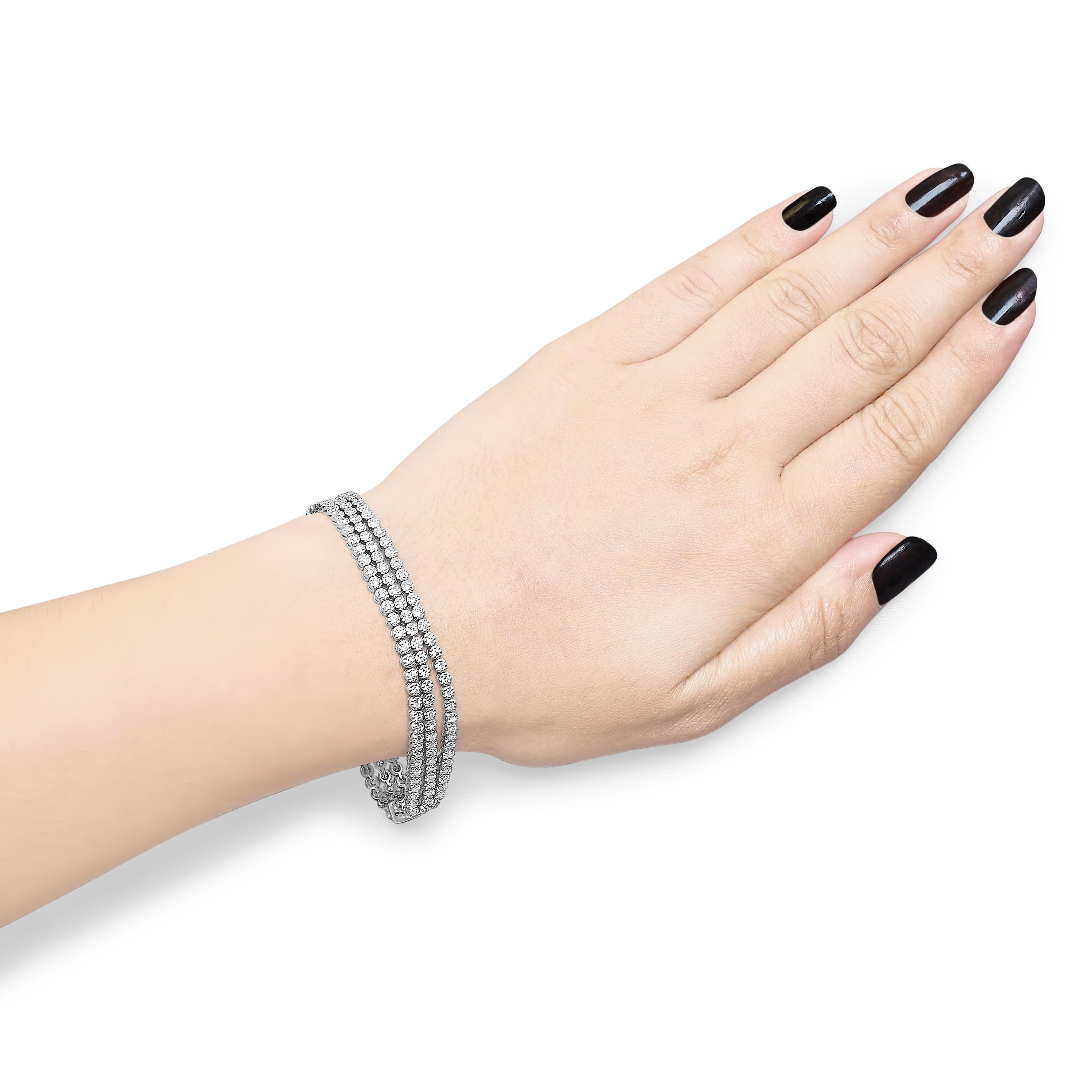 18K White Gold 5.00 Cttw Natural Diamond 3 Row Link Tennis Bracelet In New Condition For Sale In New York, NY