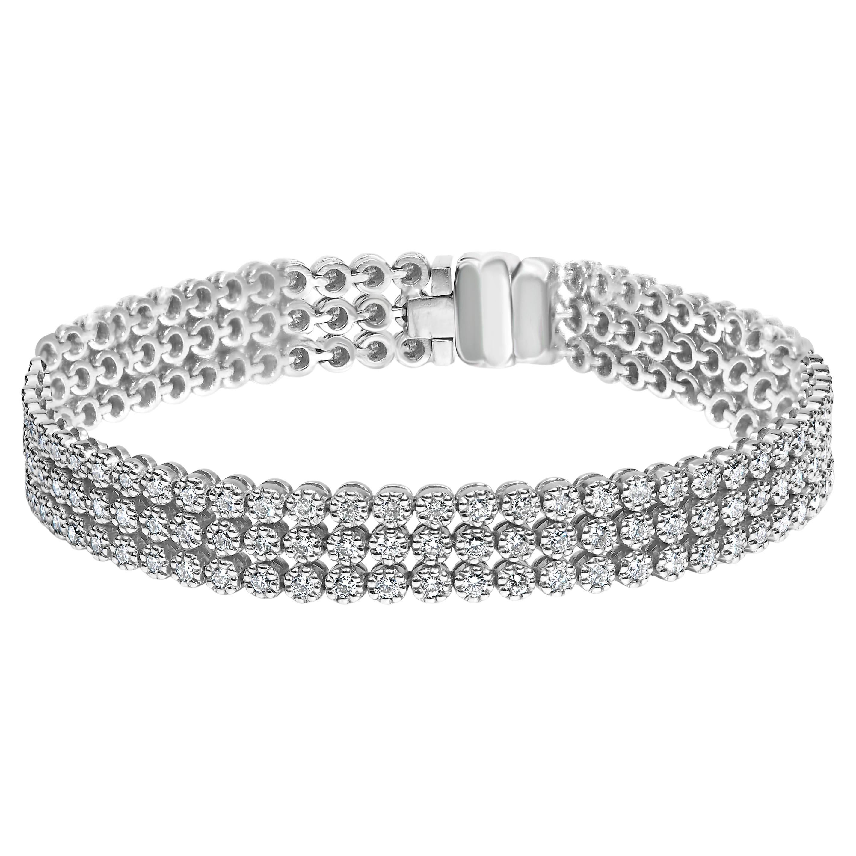 18 Karat Weißgold 5,00 Karat Gesamtkaratgewicht natürlicher Diamant 3 Reihen Glieder-Tennisarmband