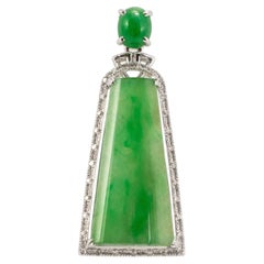 18K White Gold 5.00ct Green Jadeite Jade Diamond Charm Pendant