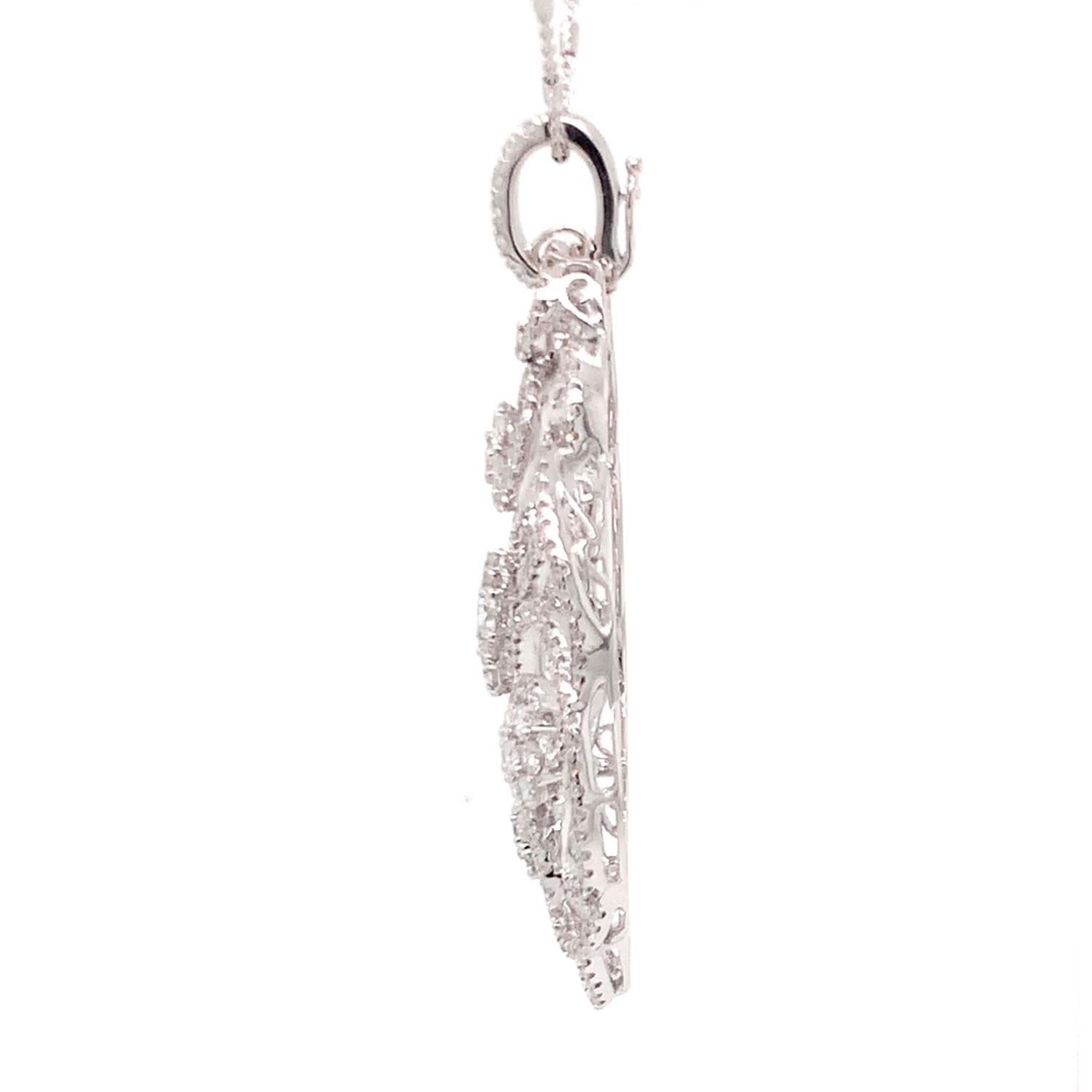 Rough Cut 18K White Gold 5.02 Carat Floral Diamond Pendant For Sale