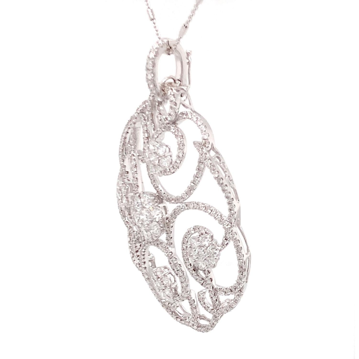 Women's 18K White Gold 5.02 Carat Floral Diamond Pendant For Sale