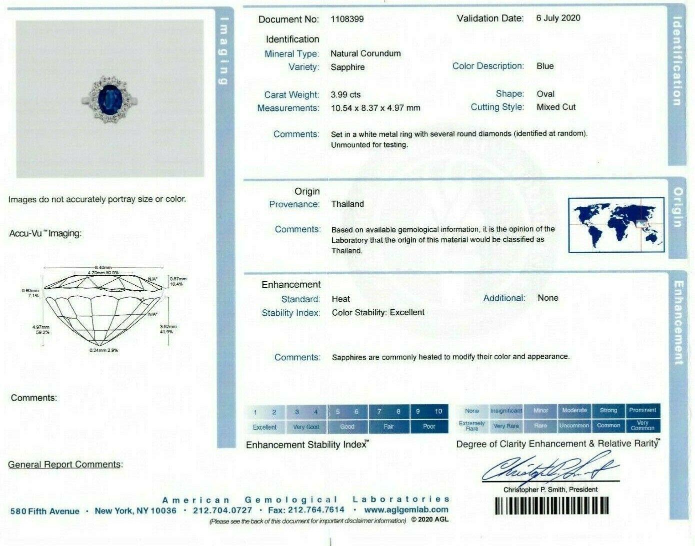18k White Gold 5.07ctw AGL Sapphire Solitaire & Diamond Halo Princess Diana Ring 6