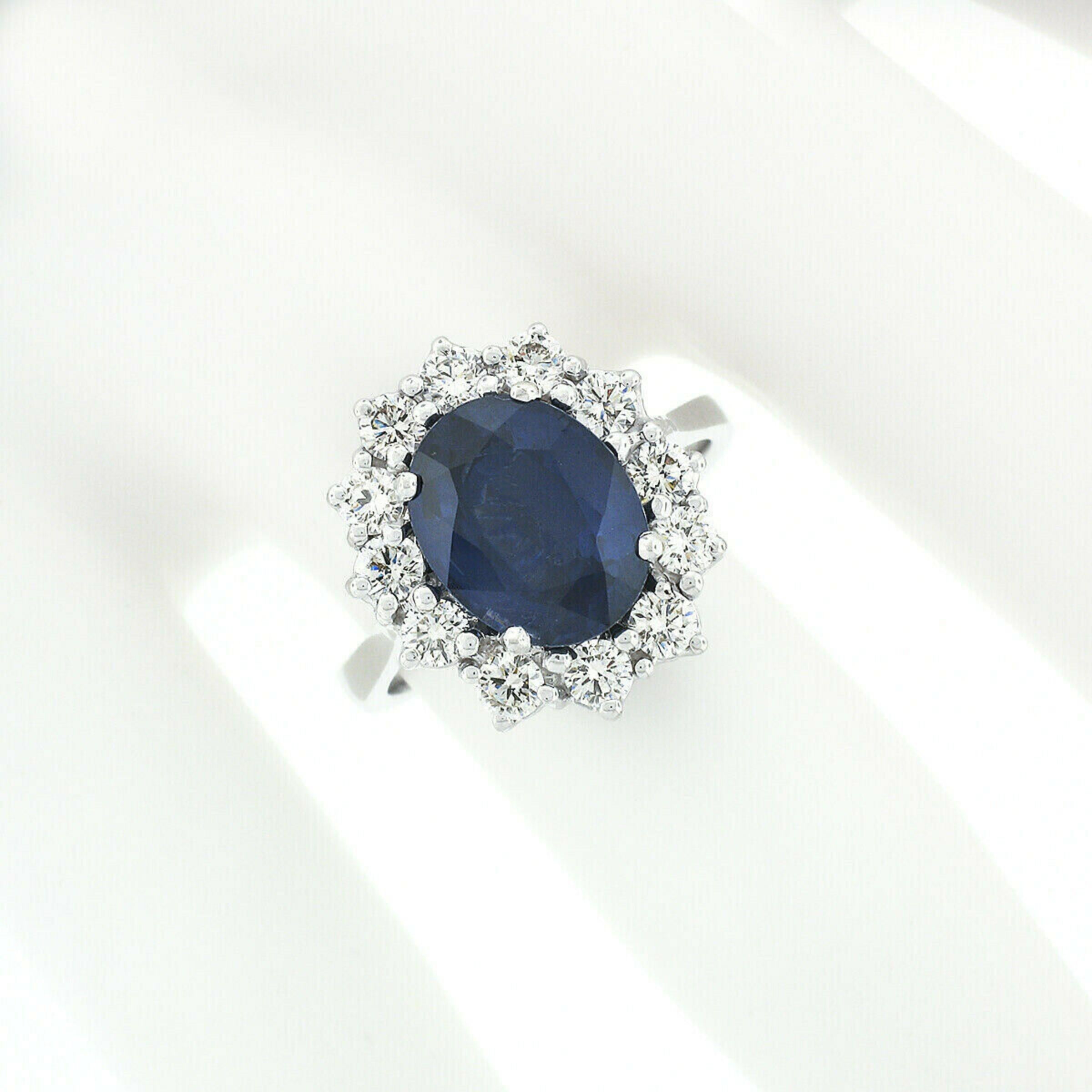 Oval Cut 18k White Gold 5.07ctw AGL Sapphire Solitaire & Diamond Halo Princess Diana Ring