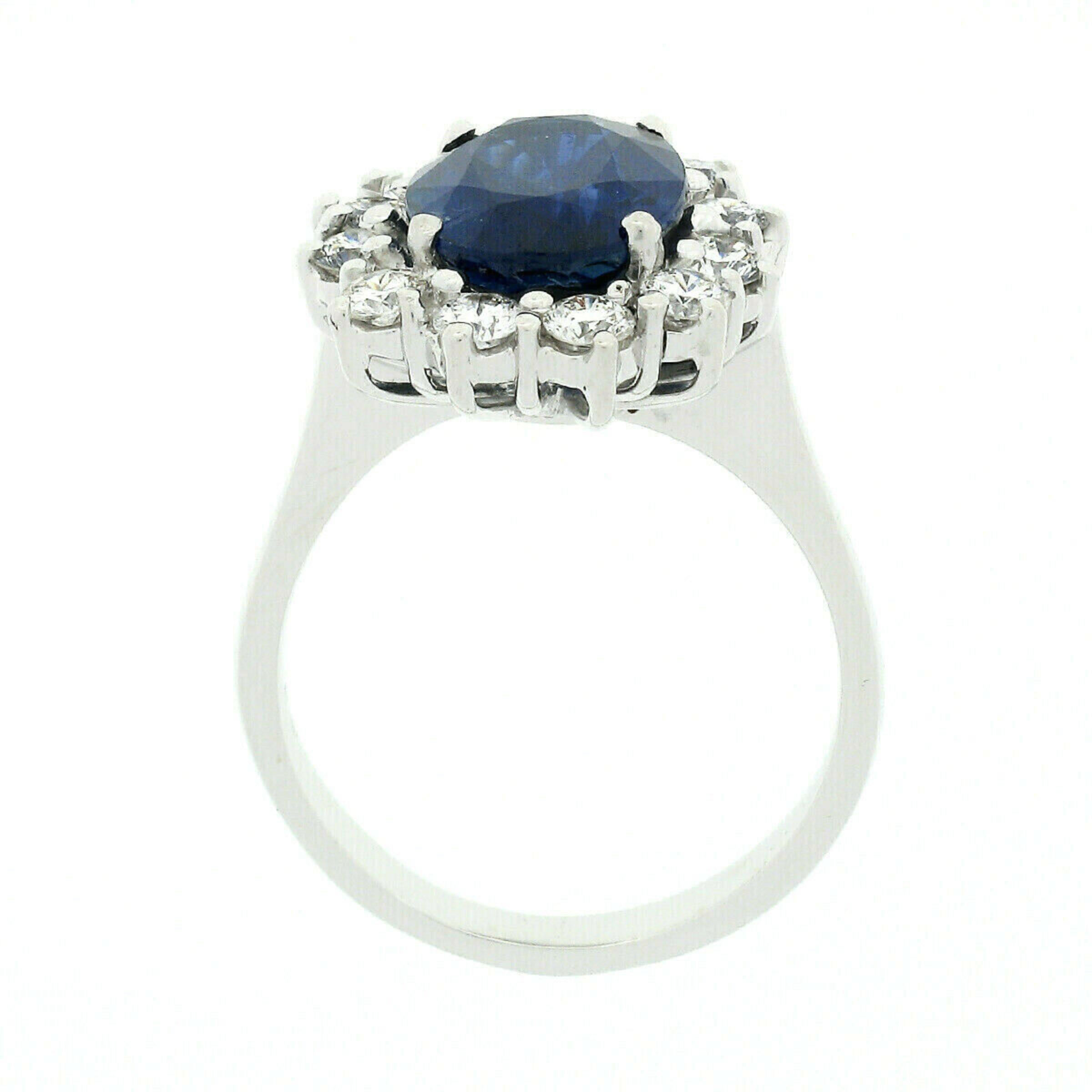 18k White Gold 5.07ctw AGL Sapphire Solitaire & Diamond Halo Princess Diana Ring 1