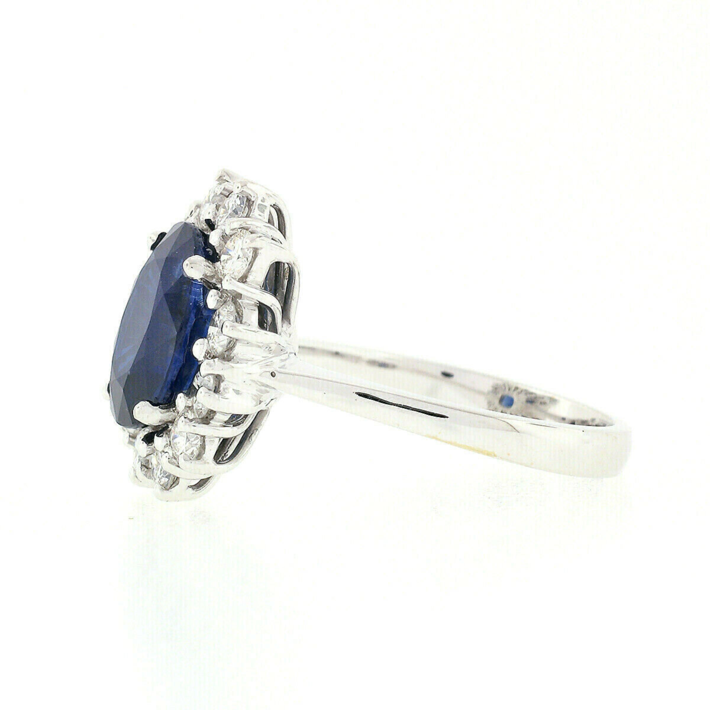 18k White Gold 5.07ctw AGL Sapphire Solitaire & Diamond Halo Princess Diana Ring 2