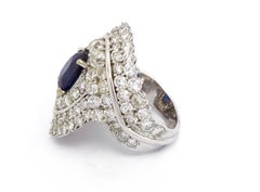 18K White Gold 5.08ct Sapphire 9.6ct Diamond Ring Size 9 3/4