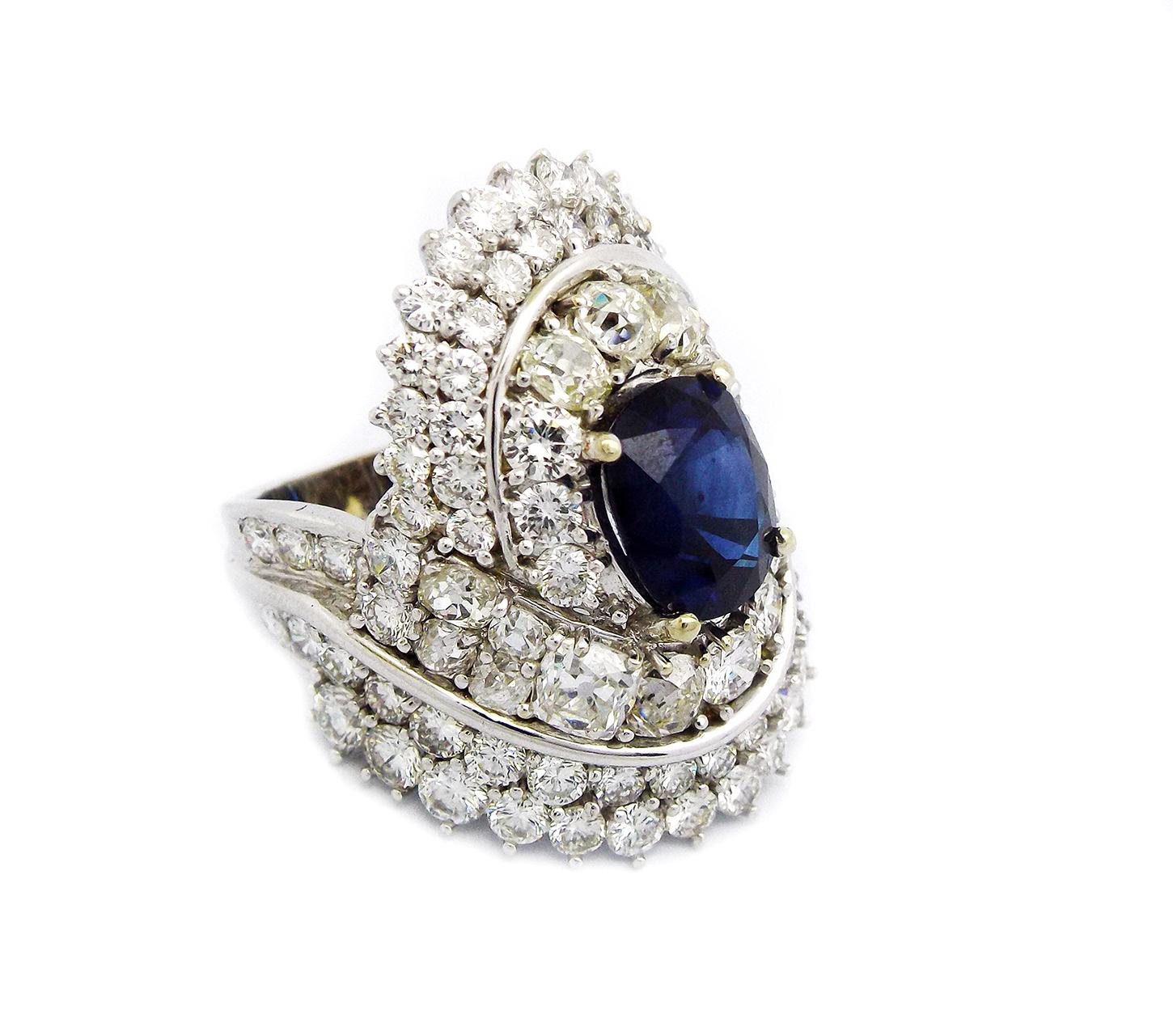 18K White Gold 5.08ct Sapphire 9.6ct Diamond Ring Size 9 3/4 In Good Condition For Sale In New York, NY