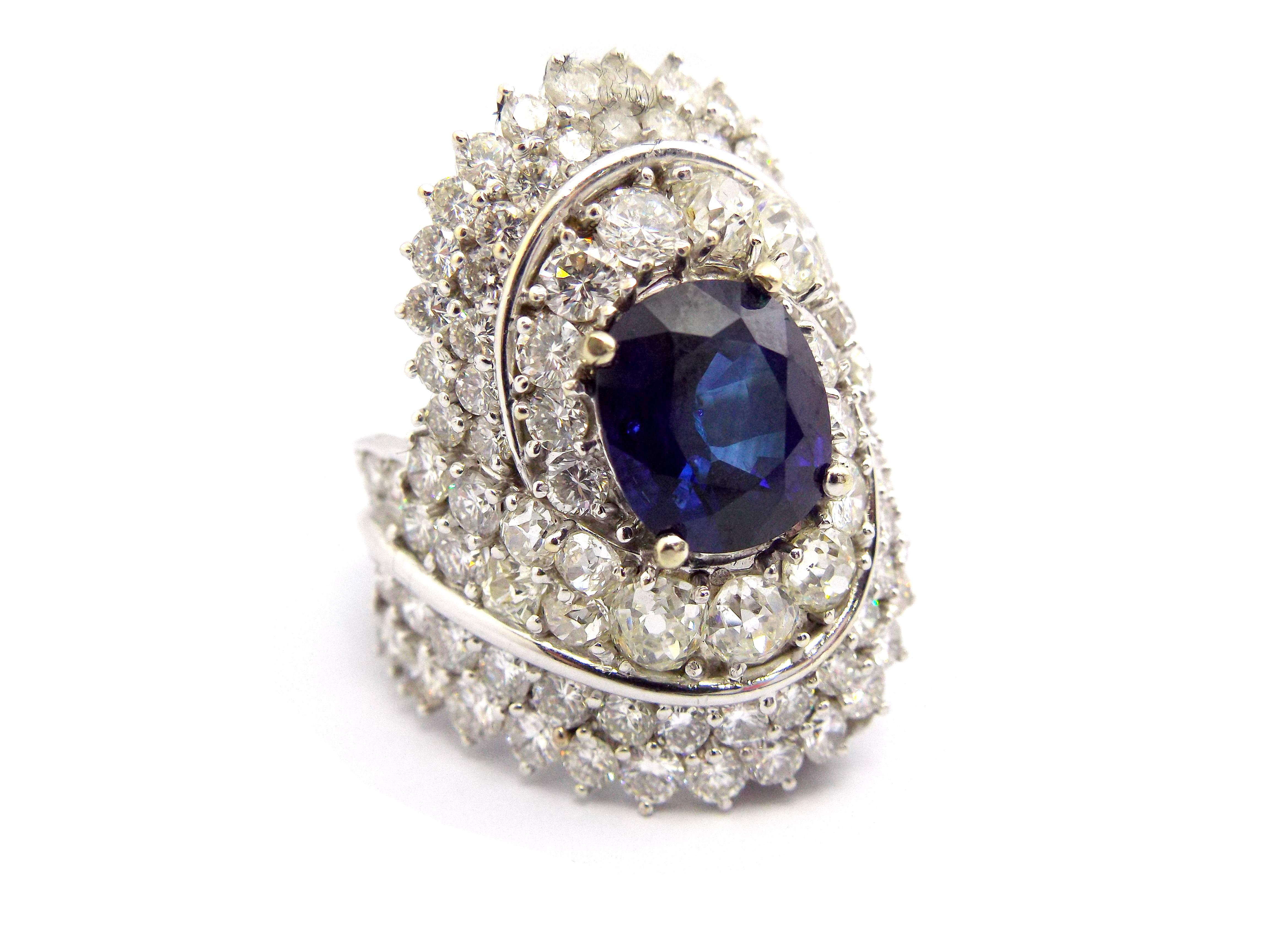 18K White Gold 5.08ct Sapphire 9.6ct Diamond Ring Size 9 3/4 For Sale 2