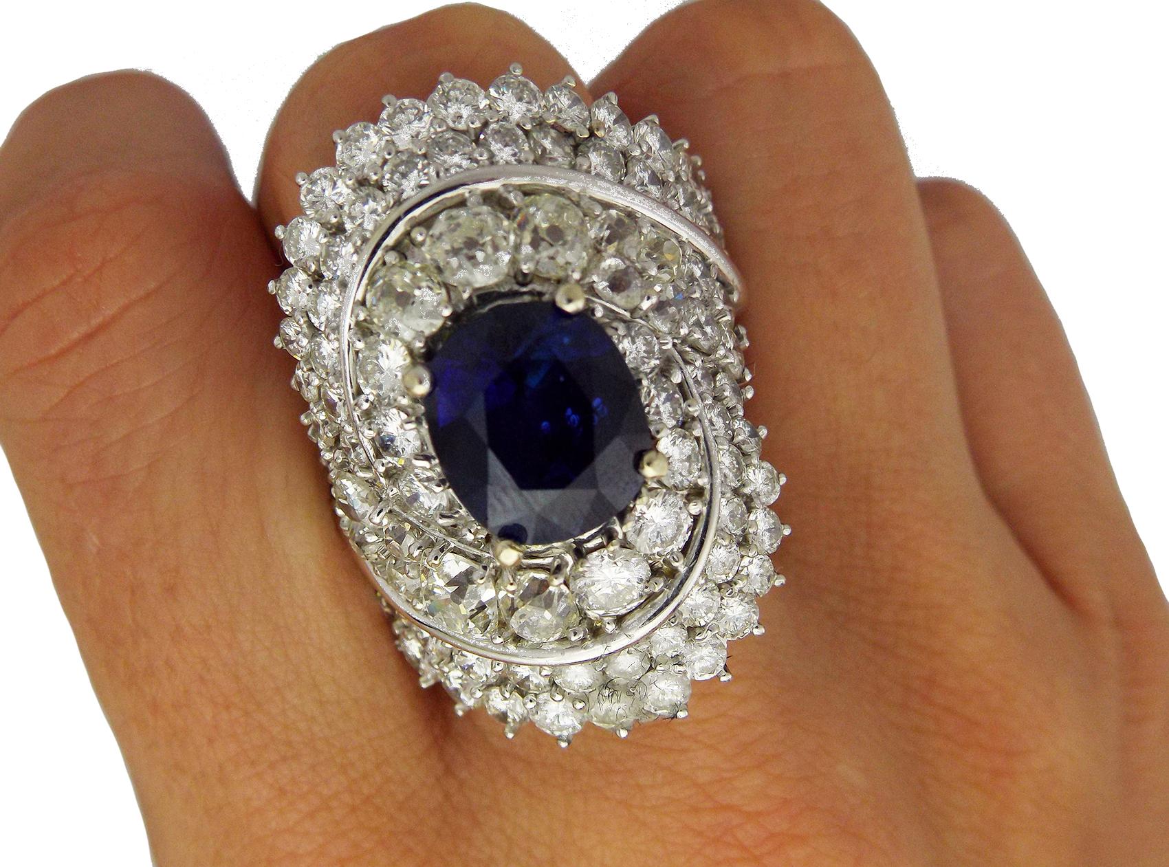 18K White Gold 5.08ct Sapphire 9.6ct Diamond Ring Size 9 3/4 For Sale 3