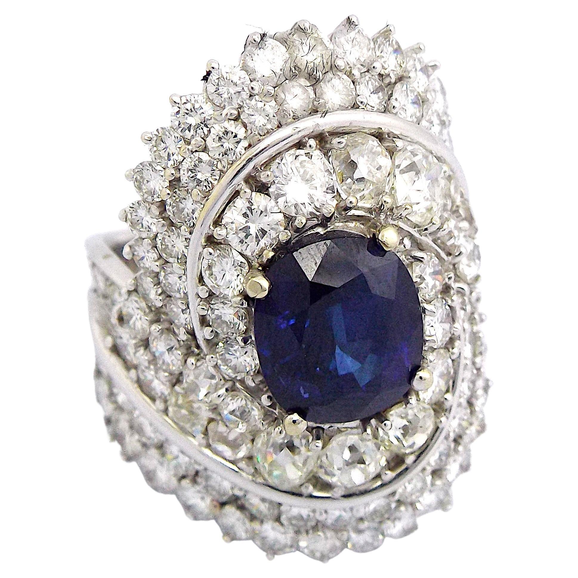 18K White Gold 5.08ct Sapphire 9.6ct Diamond Ring Size 9 3/4